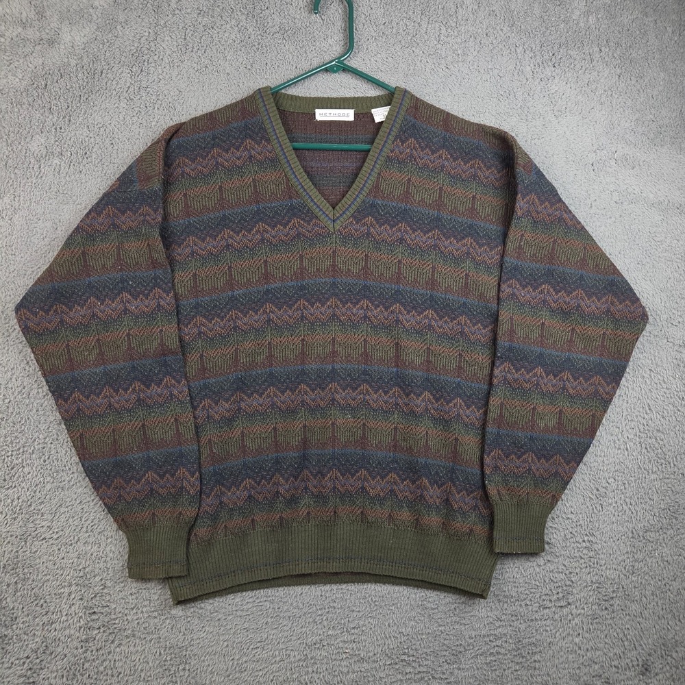Vintage Methode Sweater Men's Extra Large Italian Acrylic/Wool Grandpa V Neck